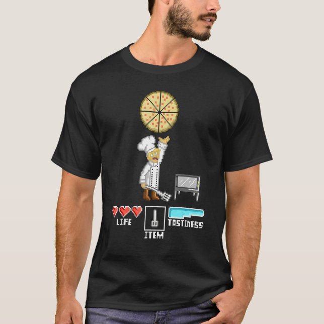 Pizza Maker Chef Pixel  8 Bits Retro Game Console T-Shirt (Front)