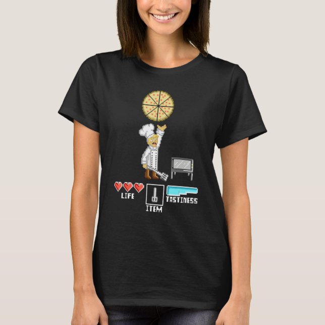 Pizza Maker Chef Pixel  8 Bits Retro Game Console T-Shirt (Front)