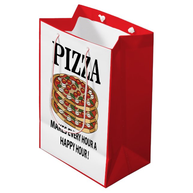 Pizza Makes Every Hour A Happy Hour Pizza Medium Gift Bag (Front Angled)