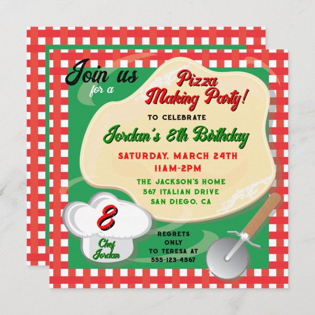 Pizza Making Birthday Party Invitation (Front/Back)