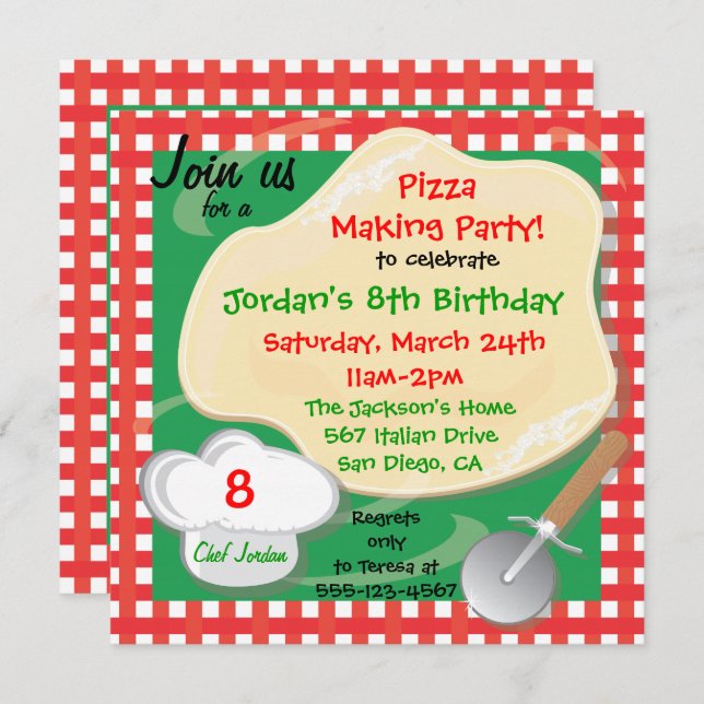 Pizza Making Birthday Party Invitation Card (Front/Back)