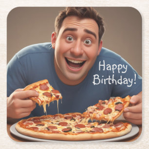 Pizza Man Square Paper Coaster