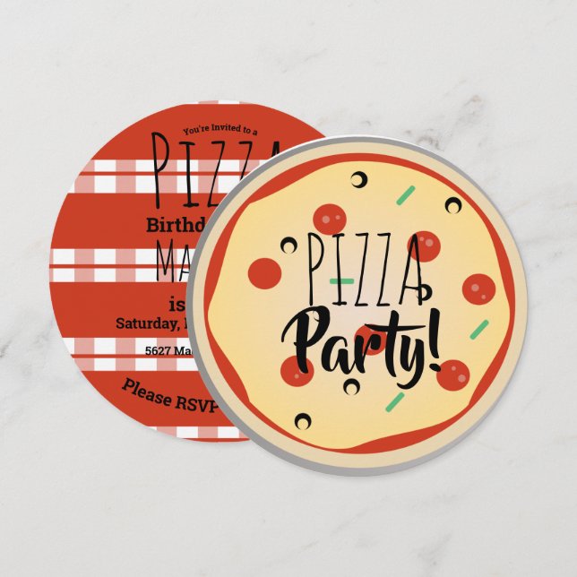 Pizza Mix Birthday Party Foodie Red Plaid Invitation (Front/Back)