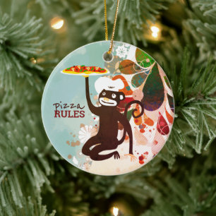 Pizza monkey chef hat junk food culinary ceramic tree decoration