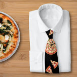 Pizza Neck Tie<br><div class="desc">For your husband or boyfriend or a friend who work in a pizzeria, this tie with a pizza pattern design on a black background will make a perfect gift!</div>