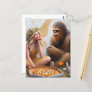 Pizza Night Sasquatch and the Fairy Postcard
