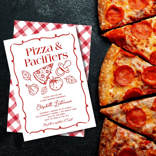 Pizza & Pacifiers Hand Drawn Italian Baby Shower Invitation (Pizza & Pacifiers Hand Drawn Italian Baby Shower Invitation)