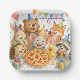 Pizza & Pajama Party Cute Animal Paper Plate