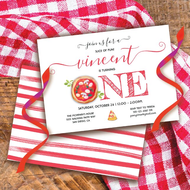 Pizza Party 1st Birthday Modern Invitation (Creator Uploaded)