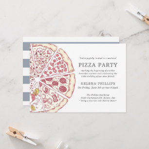 Pizza Party 25th Birthday   Striped Invitation