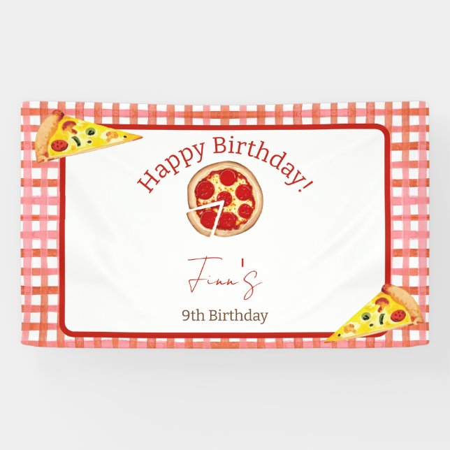 Pizza Party Any Age Birthday Banner (Horizontal)