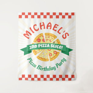 Pizza Party Birthday Backdrop Sign Tapestry