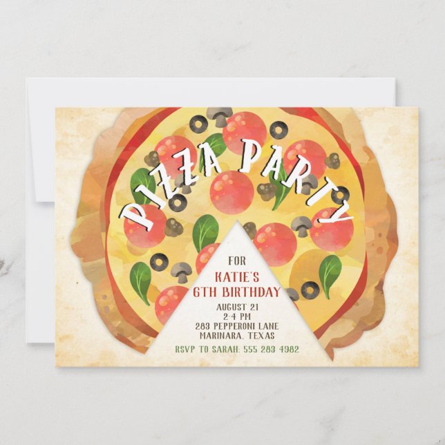 Pizza Party Birthday Invitation (Front)
