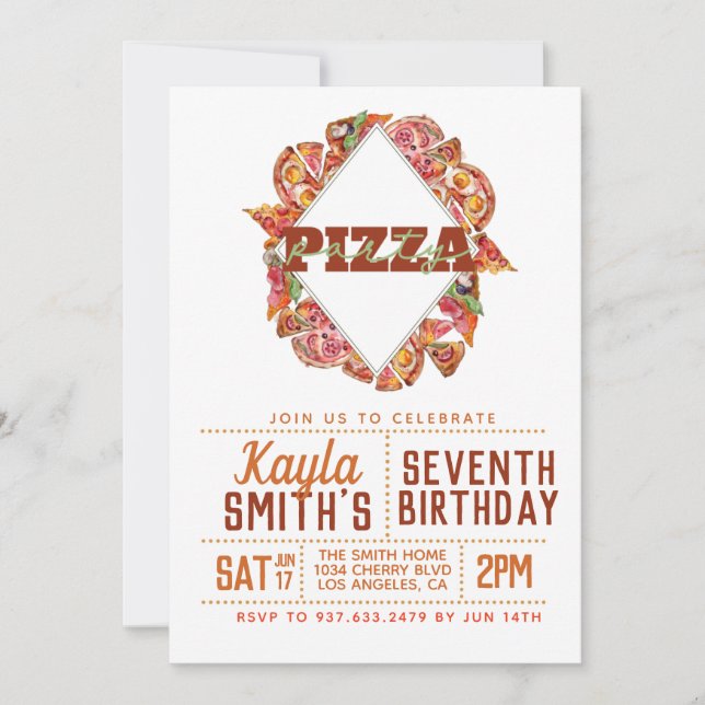 Pizza Party Birthday Invitation (Front)