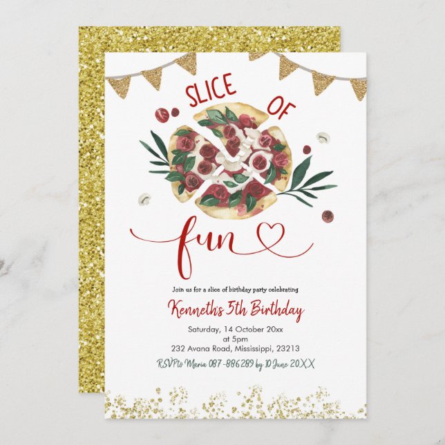 Pizza Party Birthday Invitation (Front/Back)