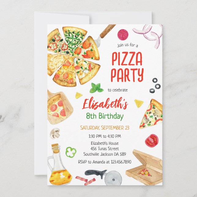 Pizza Party Birthday Invitation (Front)