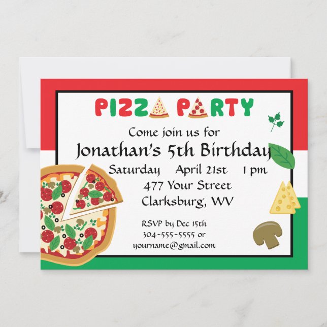 Pizza Party Birthday Invitation (Front)