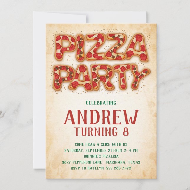 Pizza Party Birthday Invitation (Front)
