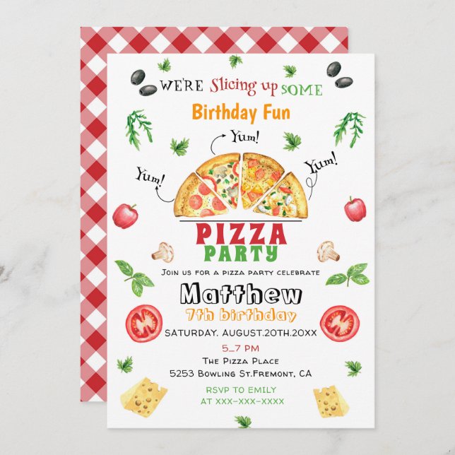 Pizza Party Birthday Invitation (Front/Back)