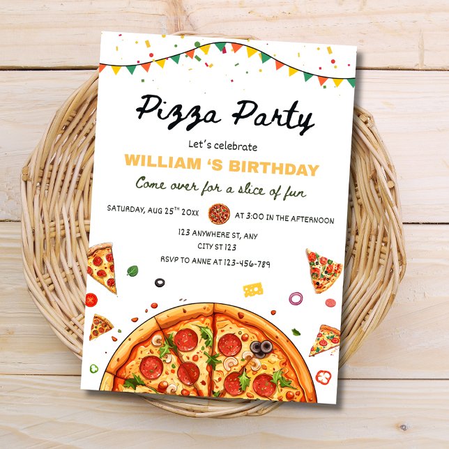 Pizza Party Birthday Invitation, Food Theme Barty Invitation (Creator Uploaded)