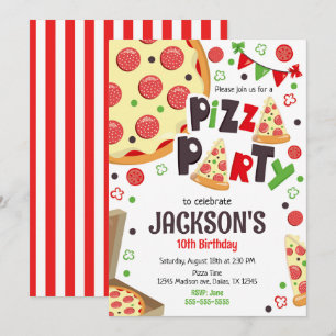 Pizza Party Birthday Invitation Kids Pizza Party