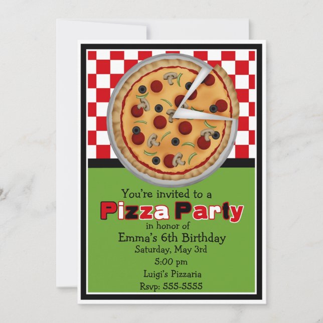 Pizza Party Birthday Invitations (Front)