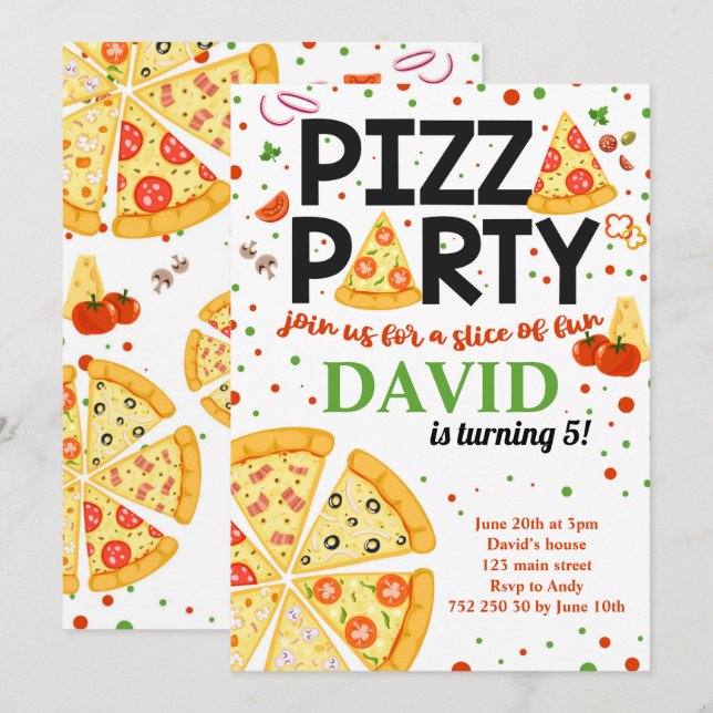 Pizza Party Birthday Kids Italian Fun Boy Girl Invitation (Front/Back)