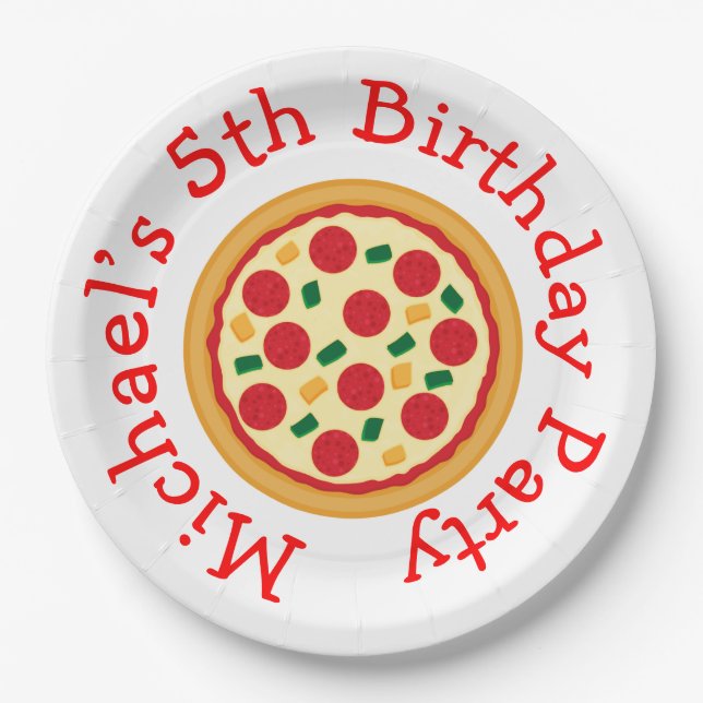 Pizza Party Birthday Paper Plate (Front)