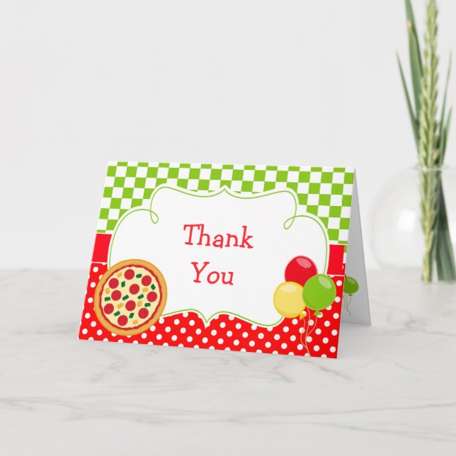 Pizza Party Birthday Party Thank You Card (Front)