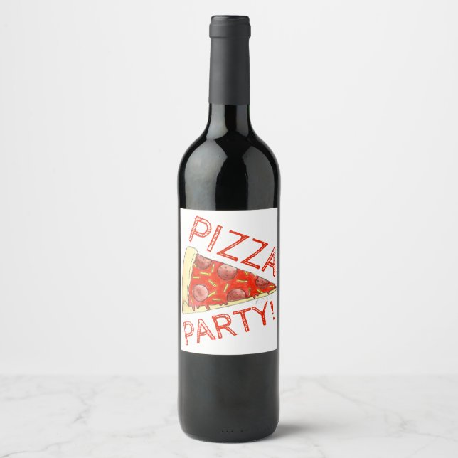 Pizza Party Cheese Pepperoni Pie Slice Pizzeria Wine Label (Front)