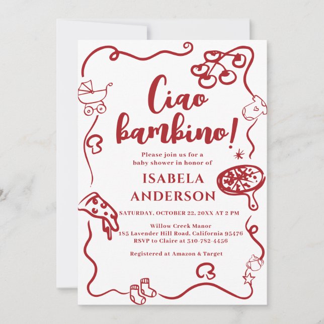 Pizza Party,Ciao Bambino Baby Shower Invitation (Front)
