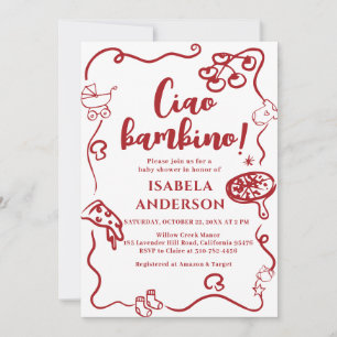 Pizza Party,Ciao Bambino Baby Shower Invitation