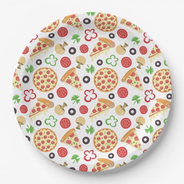 Pizza Party Cute Pizza Pattern Kids Birthday Party Paper Plate (Front)