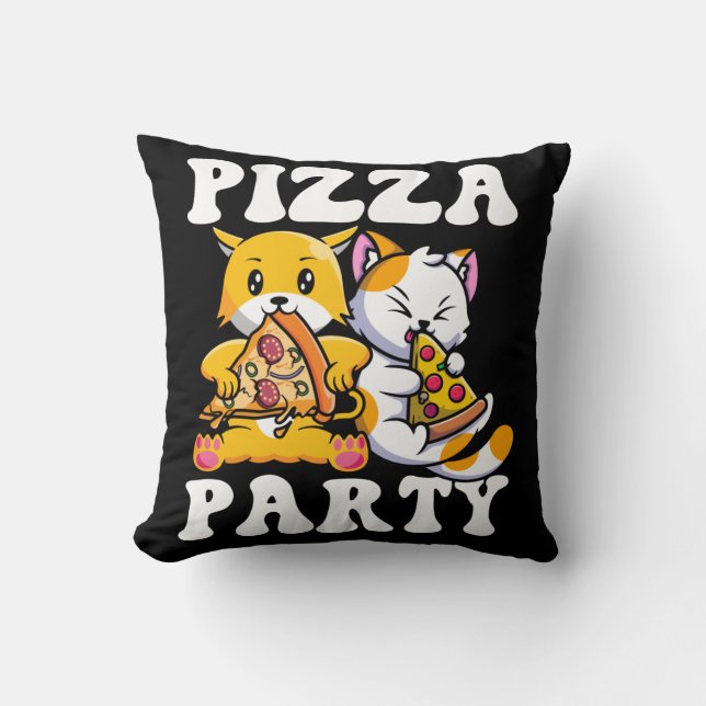 Pizza Party Funny Cat Lover Cushion (Front)