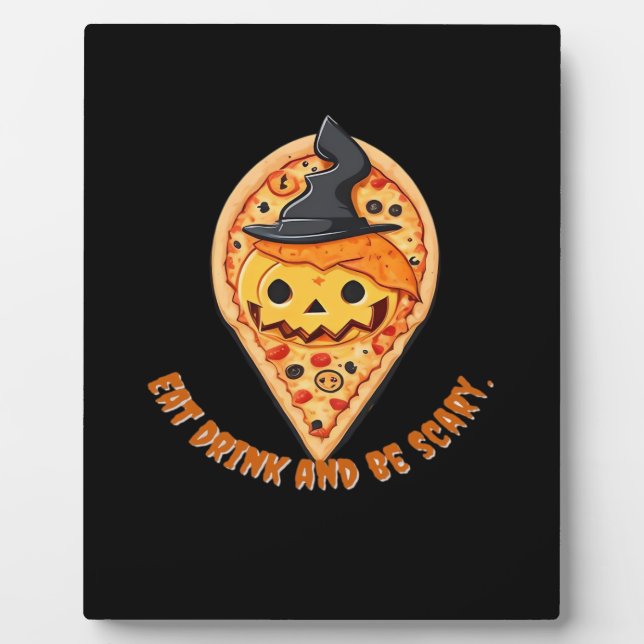 Pizza Party Halloween Pumpkin Witch Hat Essential Plaque (Front)