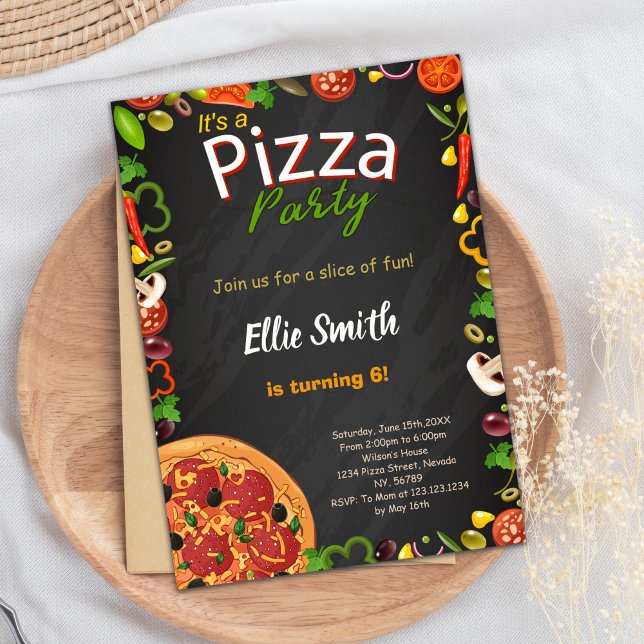 Pizza Party Invitation, Pizza Birthday Invitation (Pizza Birthday Invitations)