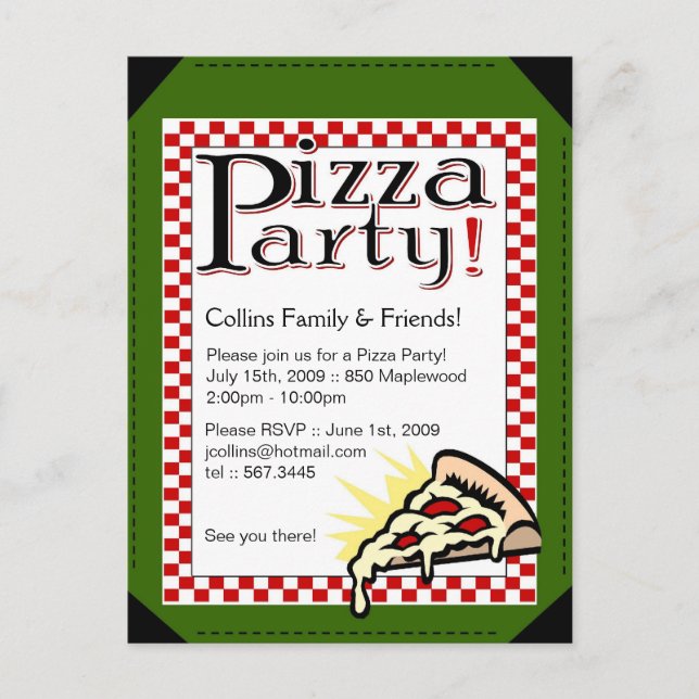 Pizza Party Invitation Postcard (Front)