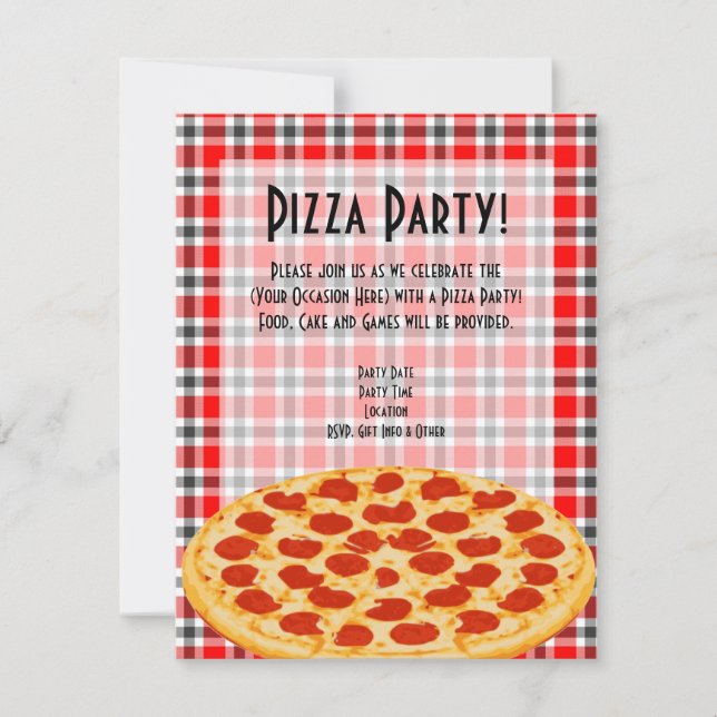 Pizza Party Invitation, Tablecloth Design Invitation (Front)