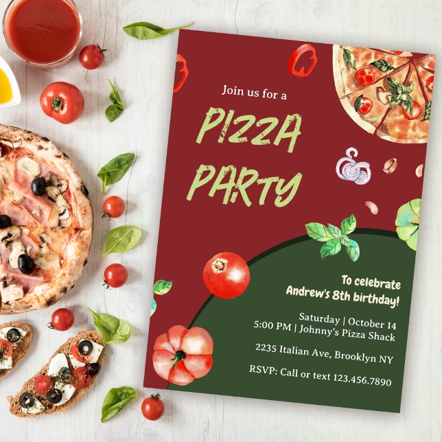 Pizza Party Italian Modern Kids Birthday Party Invitation (Creator Uploaded)