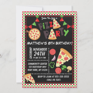 Pizza Party Kids Birthday Party Invitation