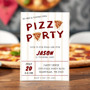Pizza Party Kids Birthday Striped Invitation