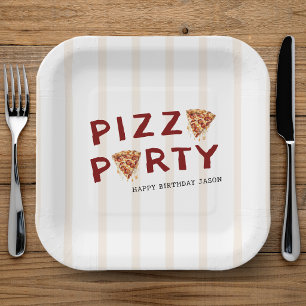 Pizza Party Kids Birthday Striped Paper Plate