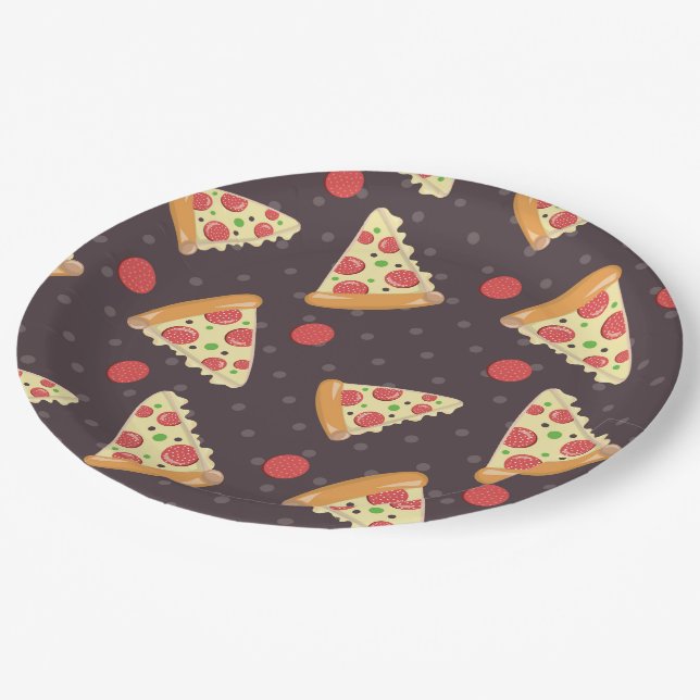 Pizza Party pattern paper plates (Angled)