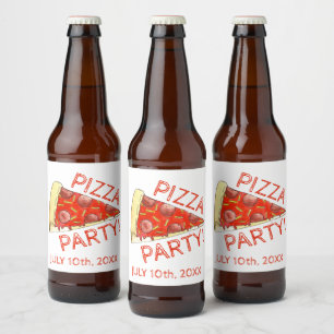PIZZA PARTY! Pepperoni Cheese Pie Slice Pizzeria Beer Bottle Label