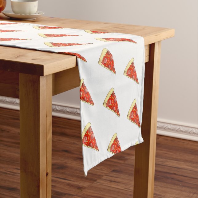 PIZZA PARTY! Pepperoni Cheese Pie Slice Pizzeria Short Table Runner (In Situ)