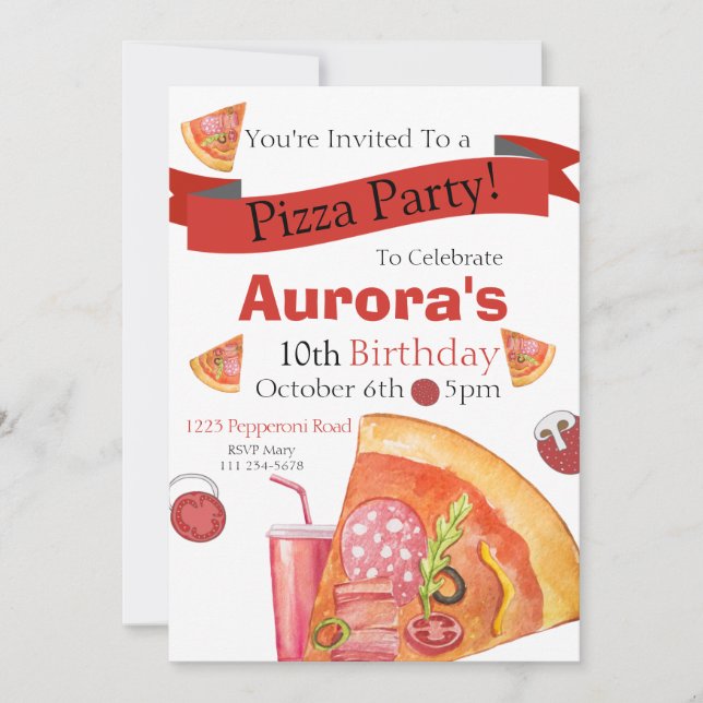 Pizza Party, Pizza Birthday, Slice of Fun   Invita Invitation (Front)