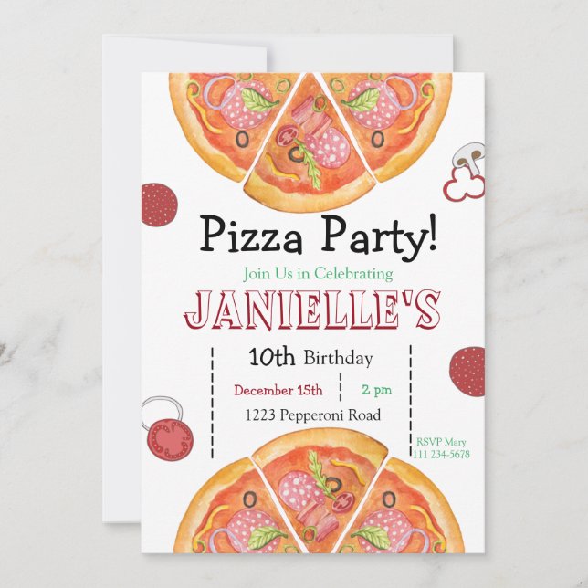 Pizza Party, Pizza Birthday, Slice of Fun   Invitation (Front)