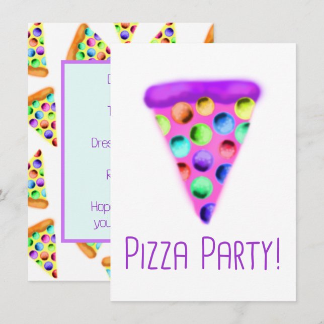 Pizza Party (Purple) Invitation (Front/Back)