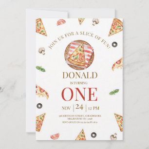 Pizza Party Slice of Fun 1st Birthday Invitation