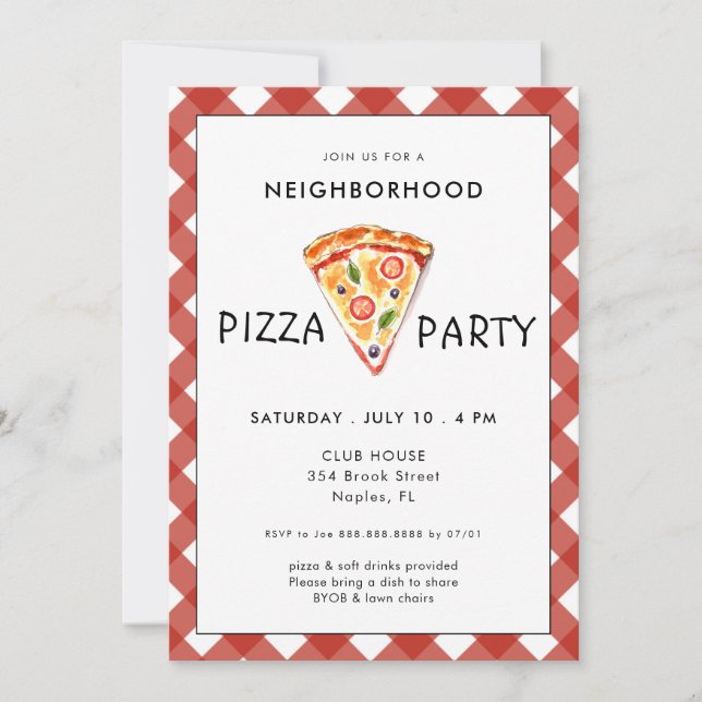 Pizza Party | Summer Block party  Invitation (Front)